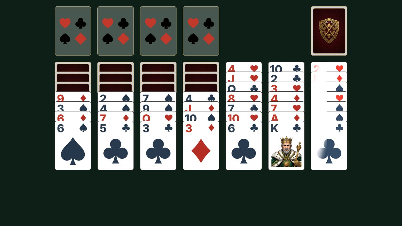 Spider solitaire gameplay screenshot