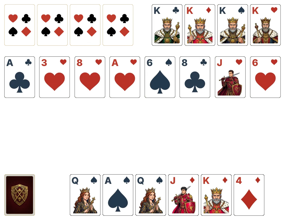 Algerian Patience (Relaxed) solitaire - opening position of the walkthrough