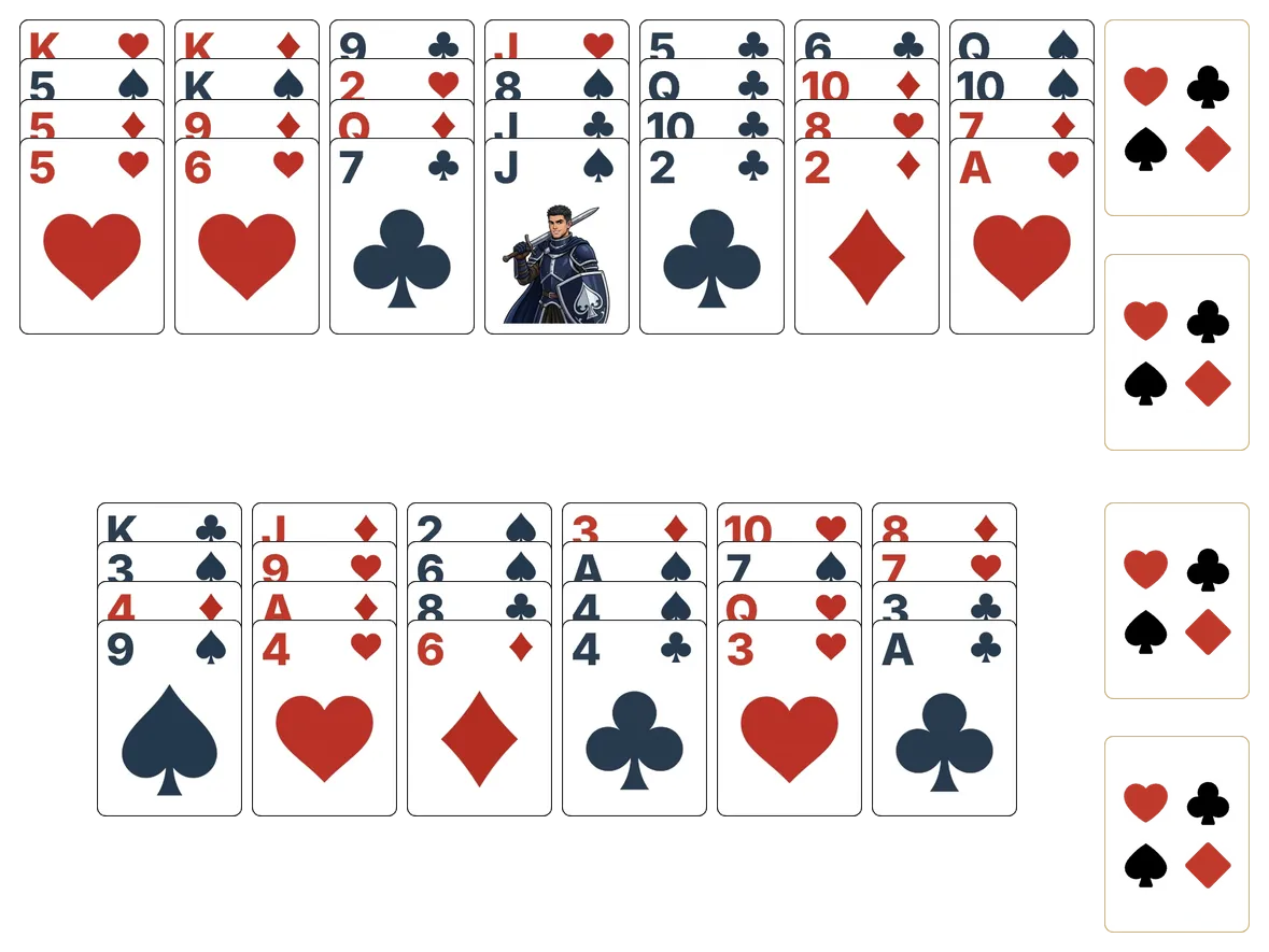 Baker's Dozen solitaire - opening position of the walkthrough
