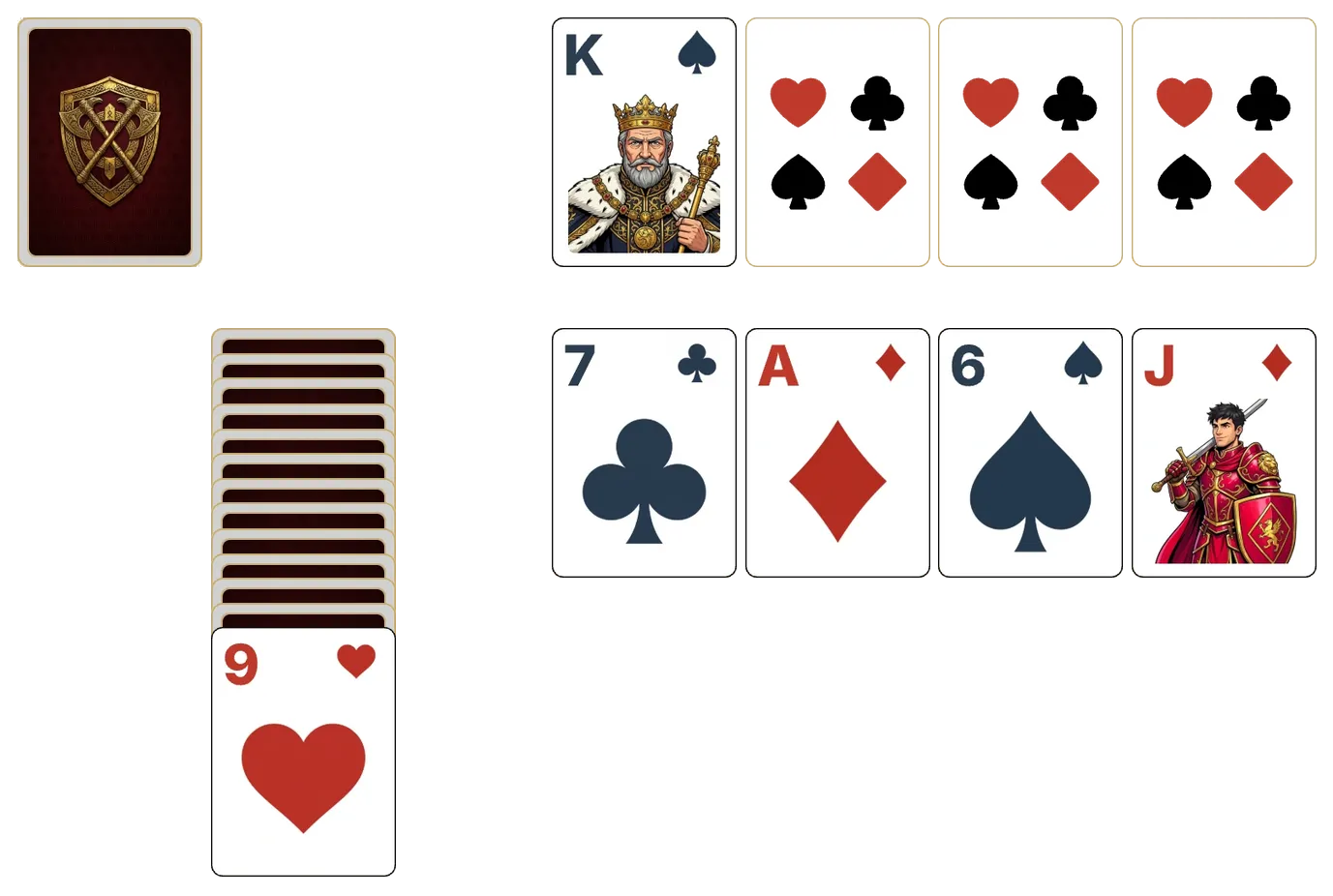 Canfield (Relaxed) (Turn 1) solitaire - opening position of the walkthrough
