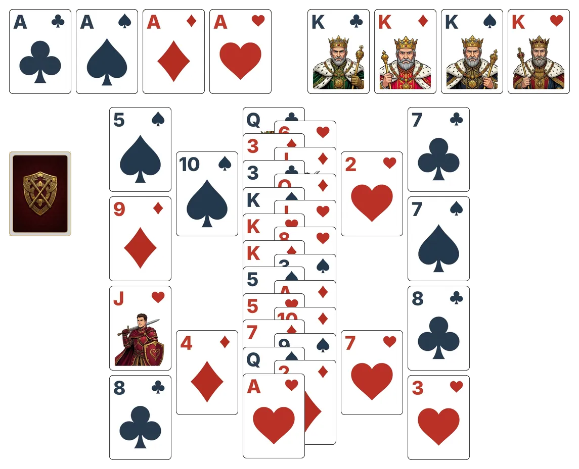 Fort (Relaxed) solitaire - opening position of the walkthrough