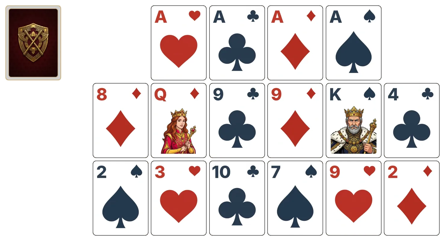 Fortune's Favor solitaire - opening position of the walkthrough