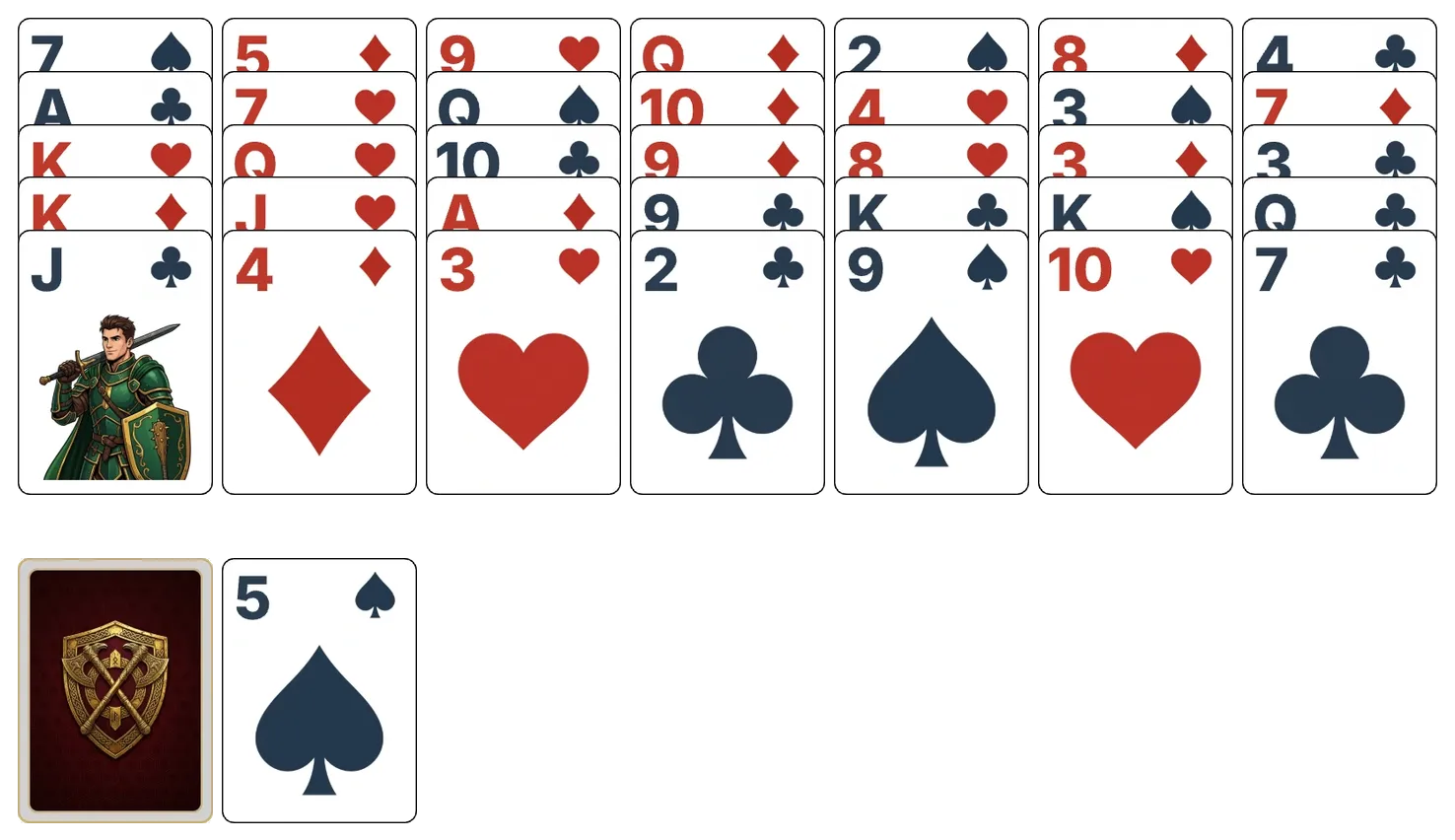 Golf solitaire - opening position of the walkthrough