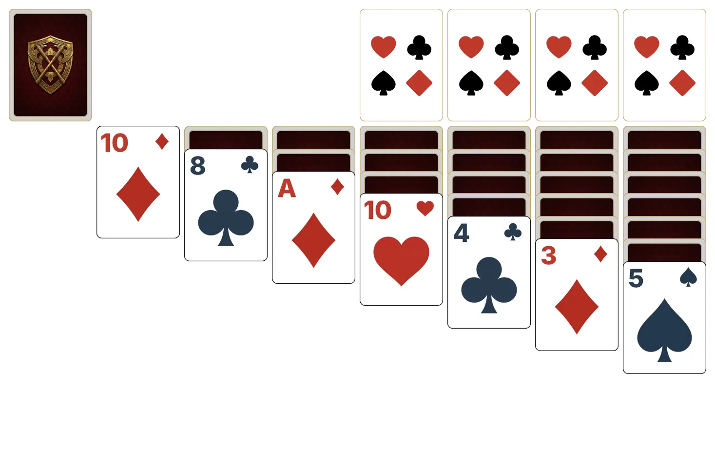 Klondike (Turn 3) solitaire - opening position of the walkthrough