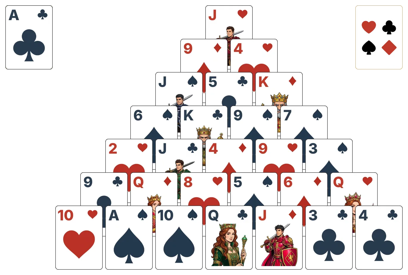 Pyramid (Relaxed) (Easy) solitaire - opening position of the walkthrough