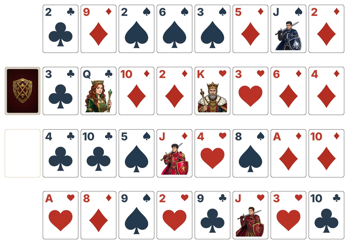 Royal Parade (Easy) solitaire - opening position of the walkthrough