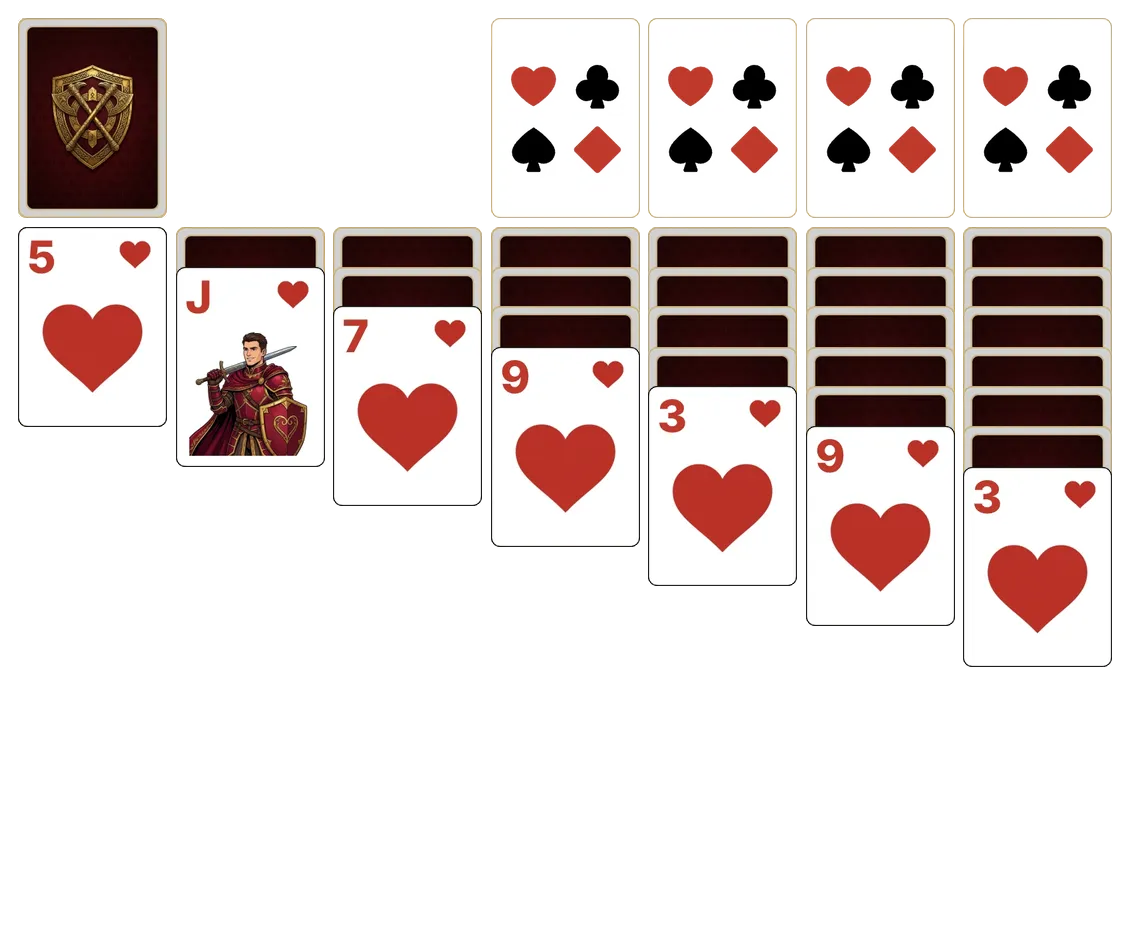 Spiderette (1 Suit) solitaire - opening position of the walkthrough