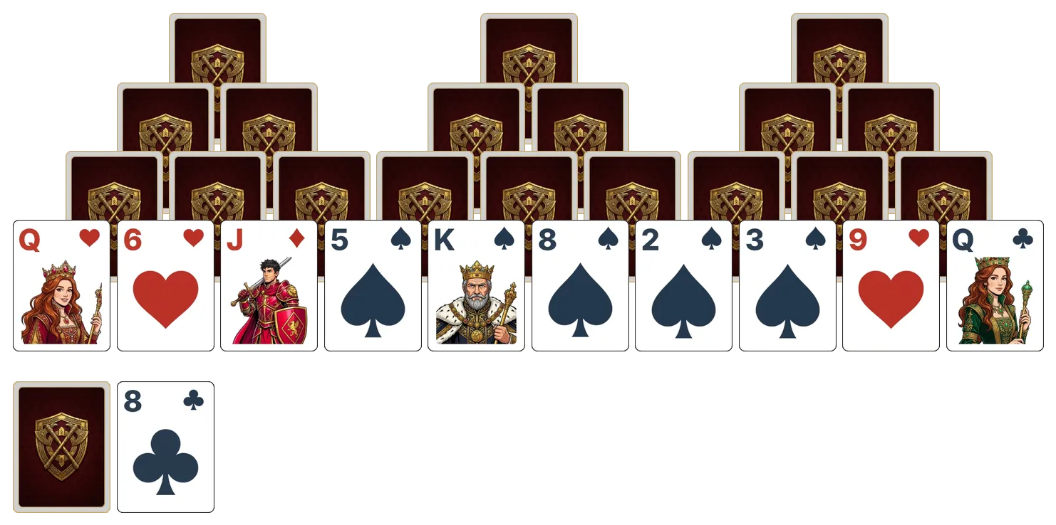 Tri Peaks (Strict) (Hidden) solitaire - opening position of the walkthrough