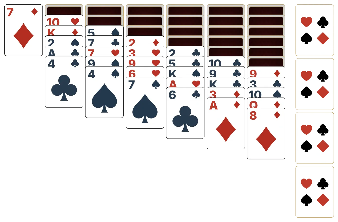 Yukon solitaire - opening position of the walkthrough
